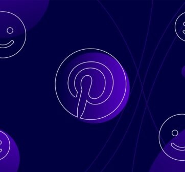 Pinterest logo in purple with smiley faces in each corner of the image