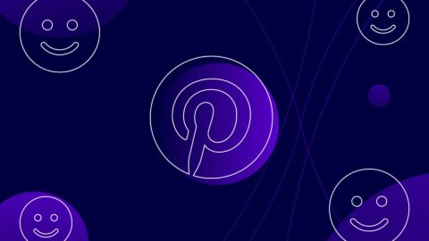 Pinterest logo in purple with smiley faces in each corner of the image
