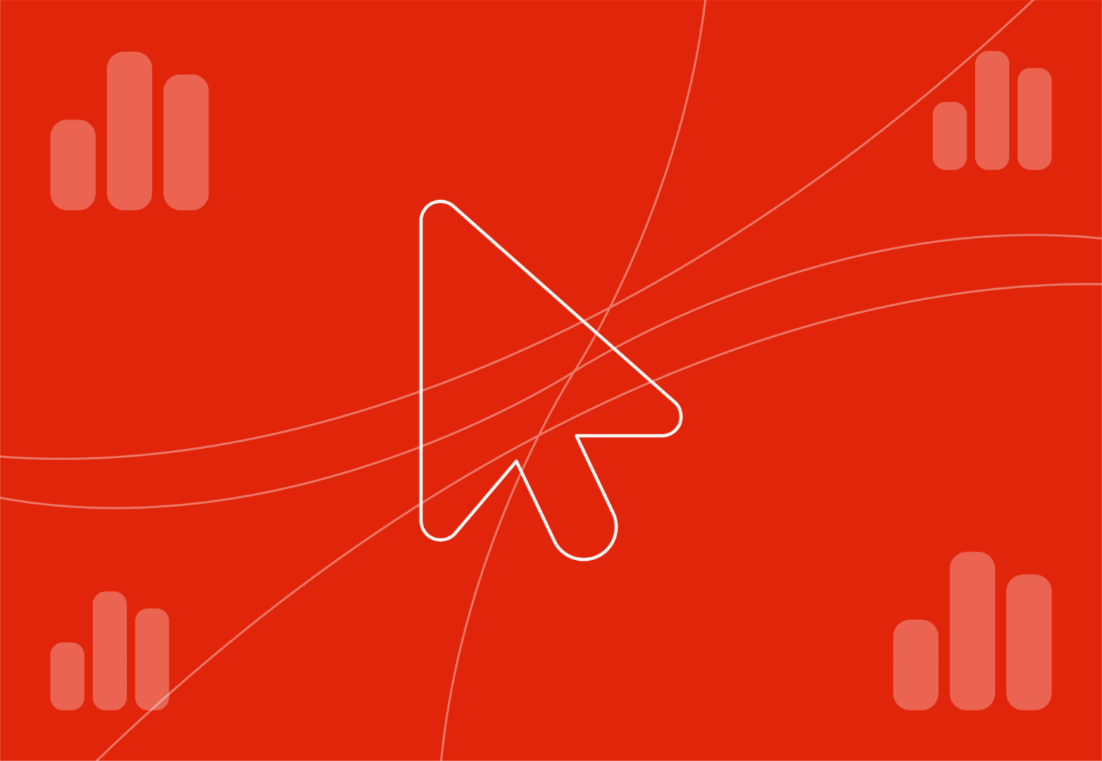 A computer cursor icon, with bar chart icons representing PPC key metrics and what they mean and how to measure them